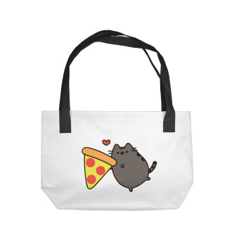 Пляжная сумка Кот с кусочком пиццы