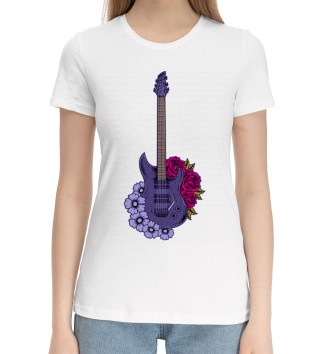 Женская Хлопковая футболка Гитара и цветы