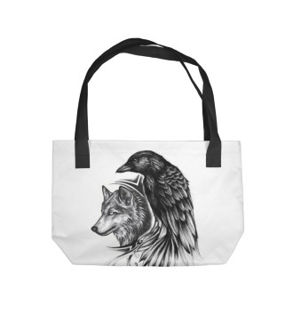 Пляжная сумка Волк и ворон