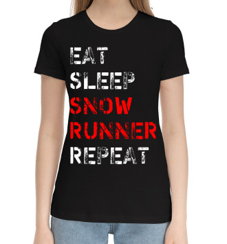Женская Хлопковая футболка Eat Sleep Snow Runner Repeat