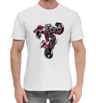 Мужская Хлопковая футболка Девушка на мотоцикле