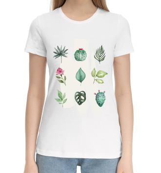 Женская Хлопковая футболка Роза и кактус