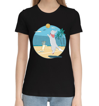 Женская Хлопковая футболка Волейбольные котики
