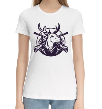 Женская Хлопковая футболка Голова оленя с ружьями
