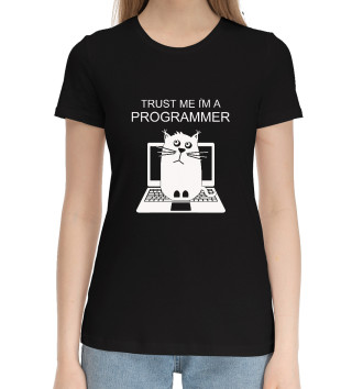Женская Хлопковая футболка Поверьте мне я программист