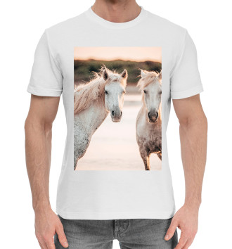 Мужская Хлопковая футболка Белая лошадь