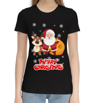 Хлопковая футболка Санта с оленем