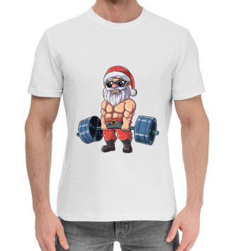 Мужская Хлопковая футболка Накаченный дед мороз со шта
