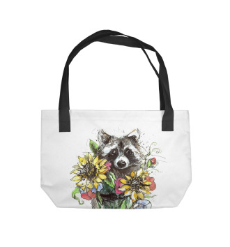 Пляжная сумка Енот с цветами