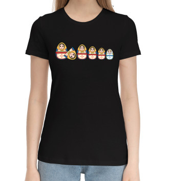 Женская Хлопковая футболка Русские матрешки