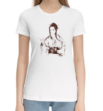 Женская Хлопковая футболка Девушка-самурай