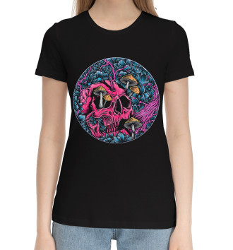 Женская Хлопковая футболка Череп грибы