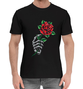 Мужская Хлопковая футболка Роза в руке скелета