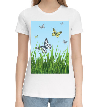 Женская Хлопковая футболка Бабочки на поле