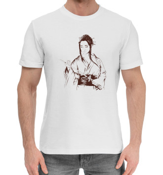 Мужская Хлопковая футболка Девушка-самурай