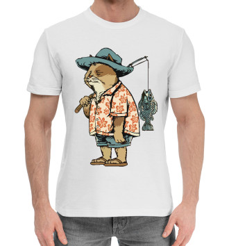 Мужская Хлопковая футболка Кот Рыбак