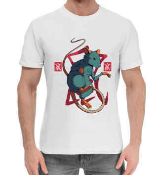 Мужская Хлопковая футболка Китайская Крыса