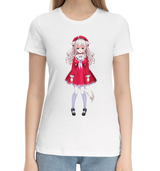 Женская Хлопковая футболка Девочка аниме