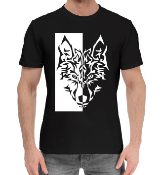 Мужская Хлопковая футболка Волк (чёрно-белый)