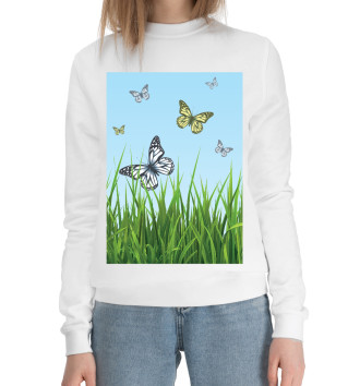 Женский Хлопковый свитшот Бабочки на поле