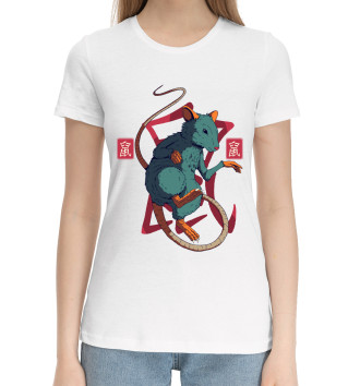 Женская Хлопковая футболка Китайская Крыса
