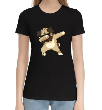 Женская Хлопковая футболка pug dab
