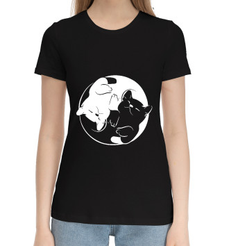 Женская Хлопковая футболка Инь и Янь коты