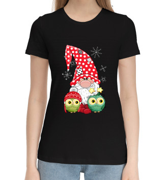 Хлопковая футболка Новогодние совушки и гном