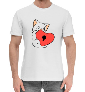 Мужская Хлопковая футболка Киса с сердечком