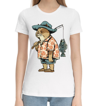 Женская Хлопковая футболка Кот Рыбак