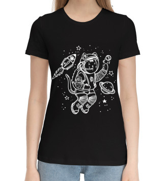 Женская Хлопковая футболка Space cat