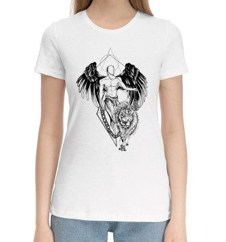 Женская Хлопковая футболка Ангел и лев