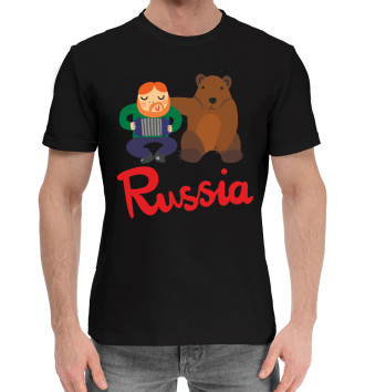 Мужская Хлопковая футболка Медведь и гармонист
