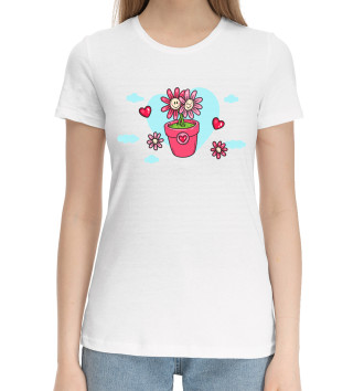 Женская Хлопковая футболка Цветы