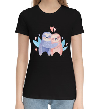 Женская Хлопковая футболка Влюблённые ленивцы