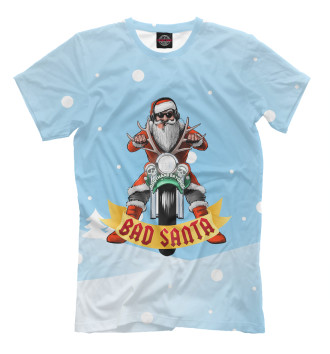 Мужская Футболка Дед Мороз на мотоцикле