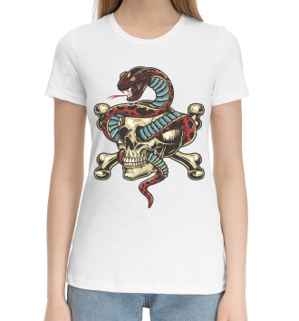 Женская Хлопковая футболка Череп змей