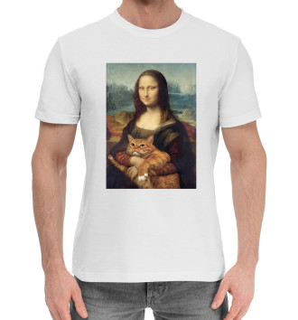 Мужская Хлопковая футболка Мона Лиза и толстый кот