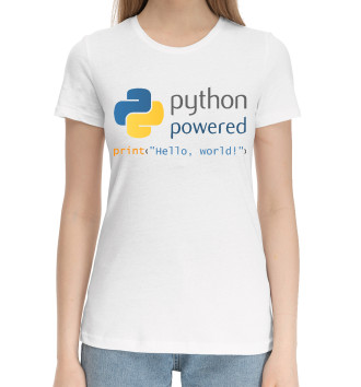 Женская Хлопковая футболка Python Powered Print Hello