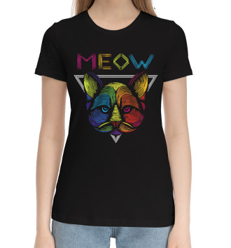 Женская Хлопковая футболка Неоновый кот