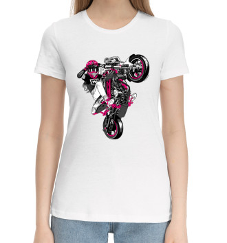 Женская Хлопковая футболка Девушка на мотоцикле