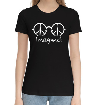 Женская Хлопковая футболка Очки Джона Леннона Imagine