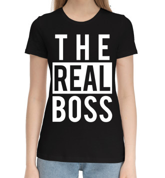 Женская Хлопковая футболка The real boss