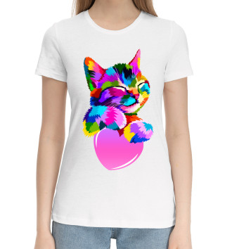 Женская Хлопковая футболка Радужный котенок